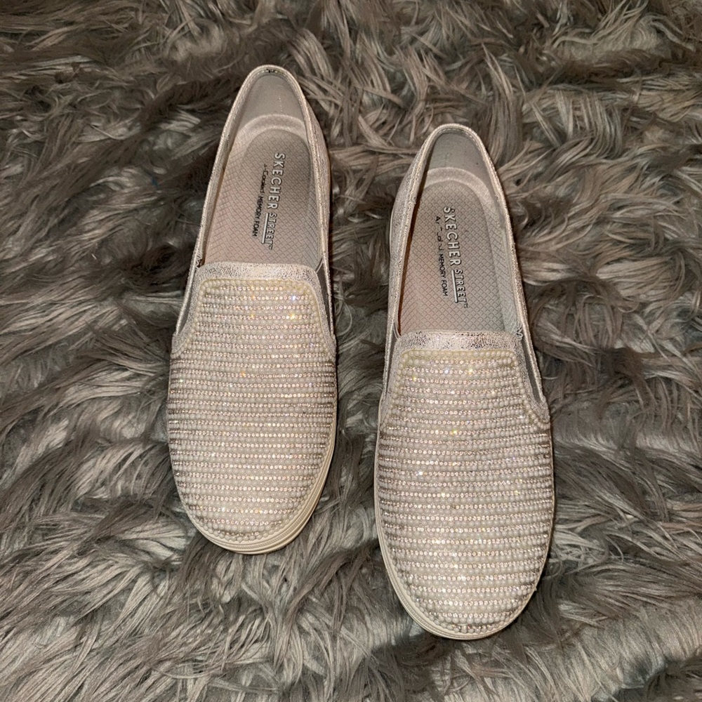 Skechers Silver Pearl and Rhinestone Slip-On Shoes